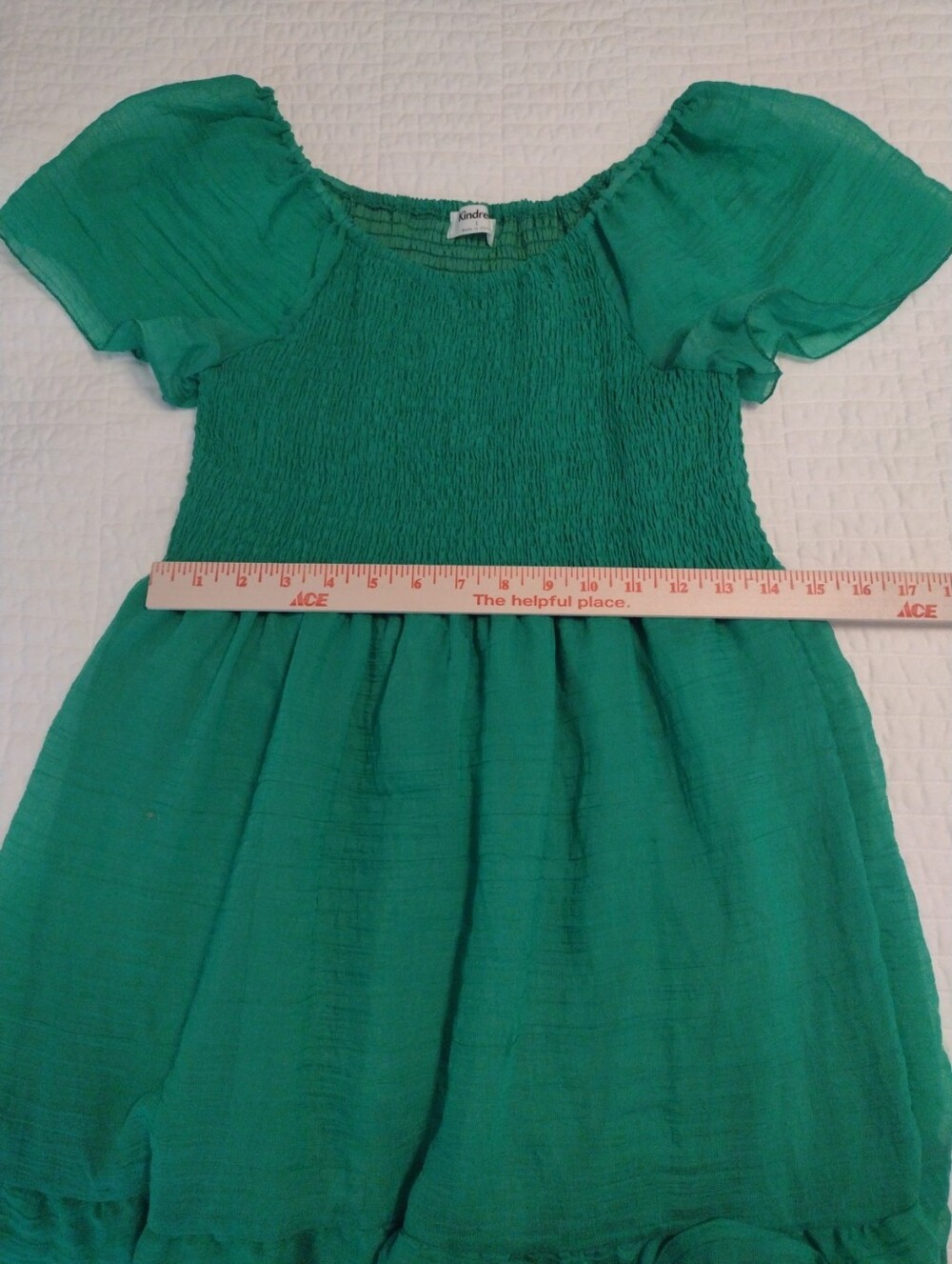 Anthropologie Kindred L Tiered Maxi Dress Elastic Neck Smocked Kelly Green - Picture 5 of 10